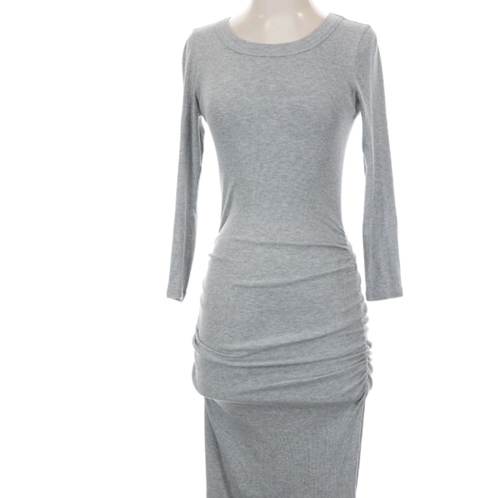Michael Stars Heather Gray Long Sleeve Ruched Maxi Dress